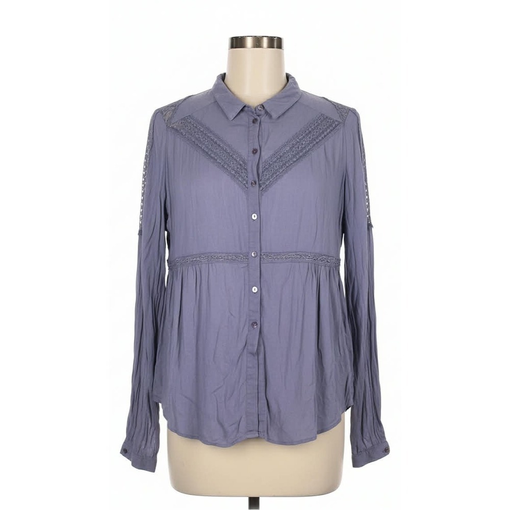Women's‎ Free People Blue Size Small Button Down lace high lo blouse flowy boho